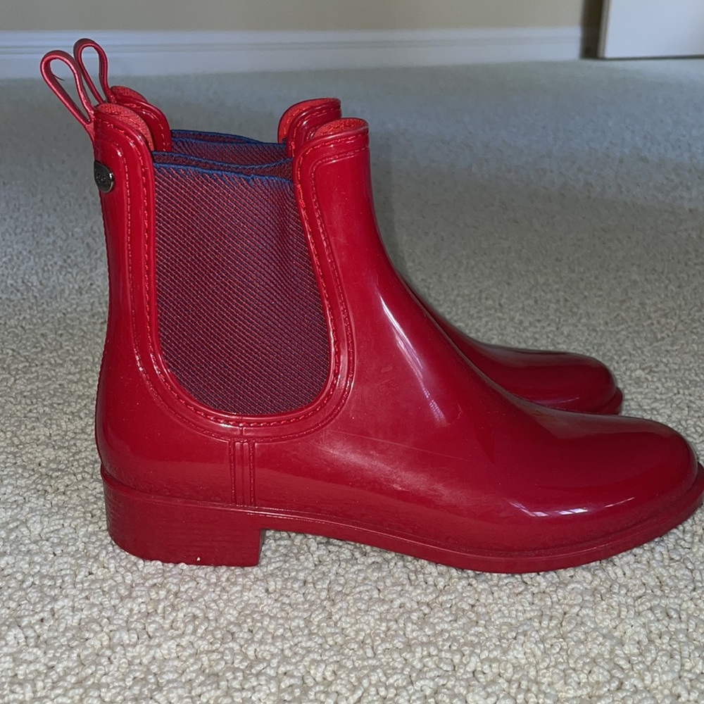Red Rain Boots Ankle Booties Rubber